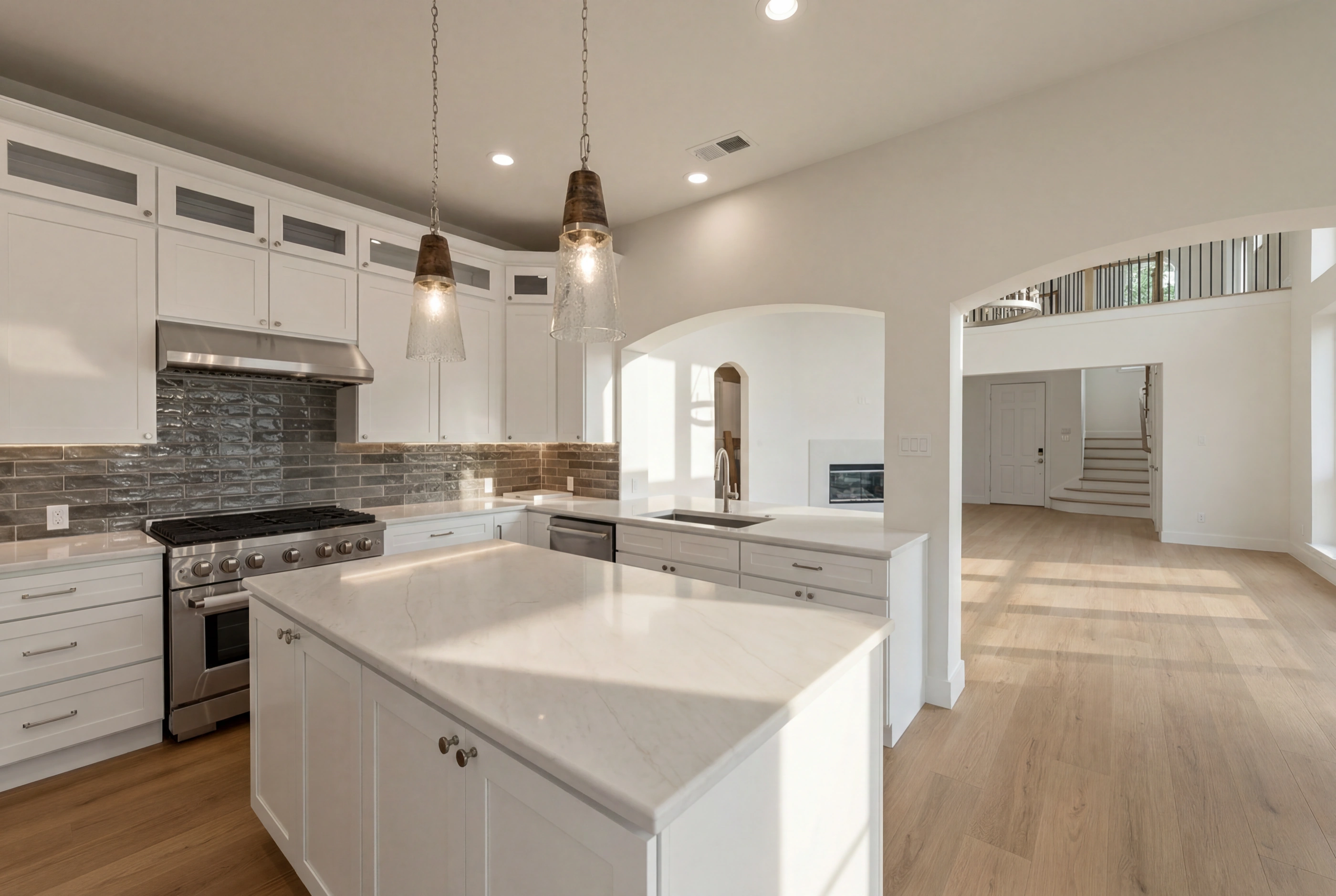 Renovated kitchen with quartz island